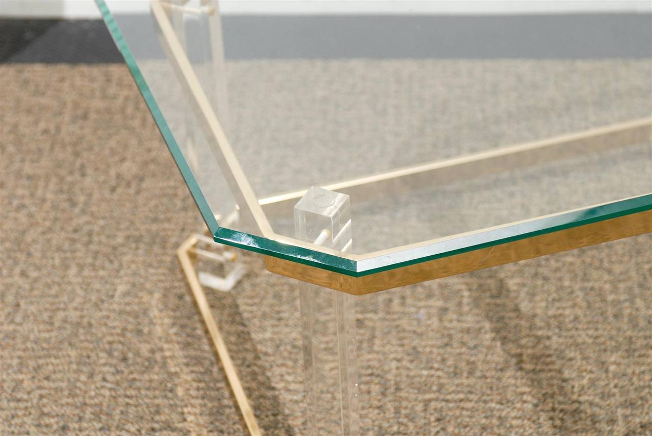 Lucite and Brass Coffee Table with 1/2