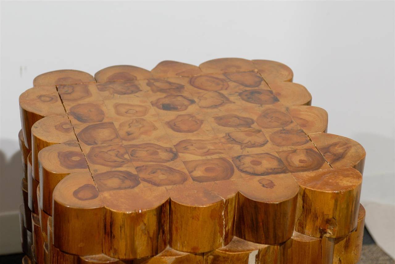 Belgian Interesting Pair of Sliced Stacked Wooden Side Tables
