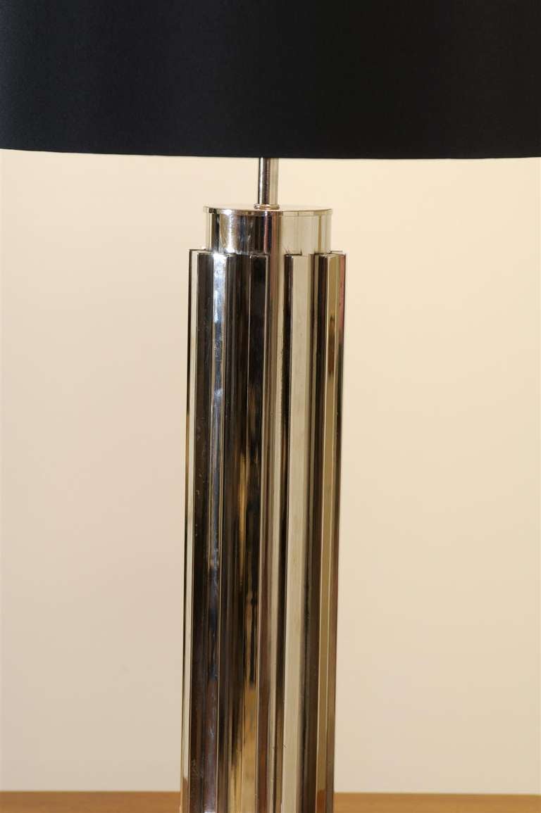 Sensational Pair of Vintage Fluted Cylinder Lamps in Nickel In Excellent Condition For Sale In Atlanta, GA