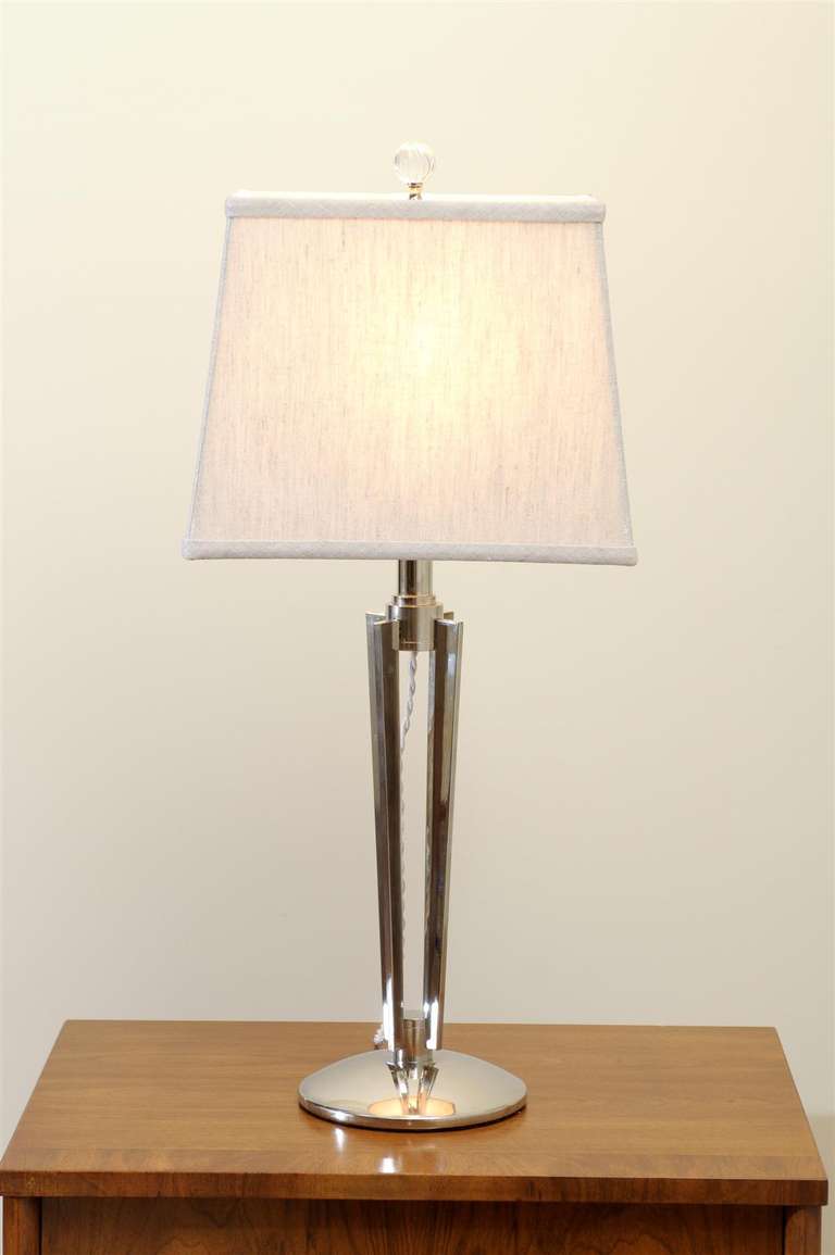 Exceptional Pair of Modern Lamps in Nickel For Sale 2