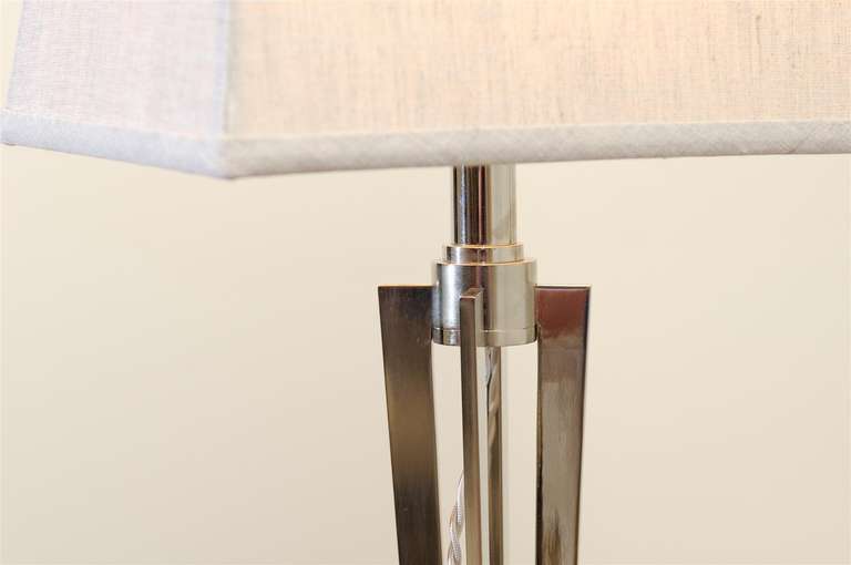 Exceptional Pair of Modern Lamps in Nickel For Sale 3