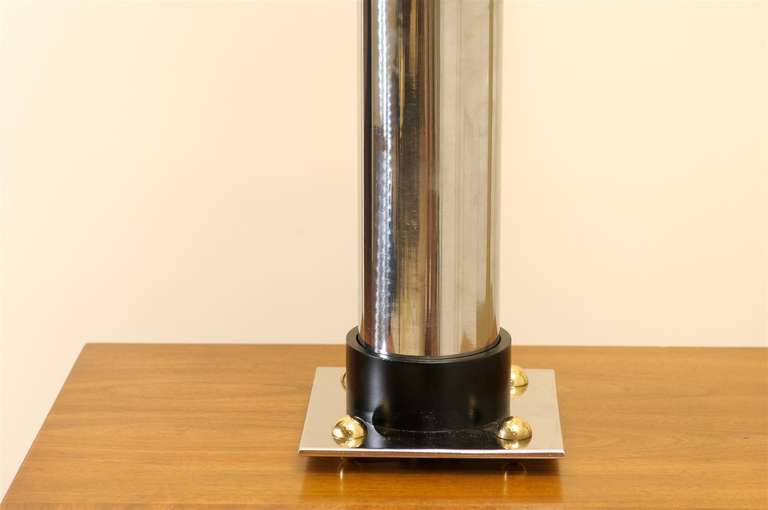 Unknown Handsome Pair of Modern Cylinder Lamps in Nickel and Brass