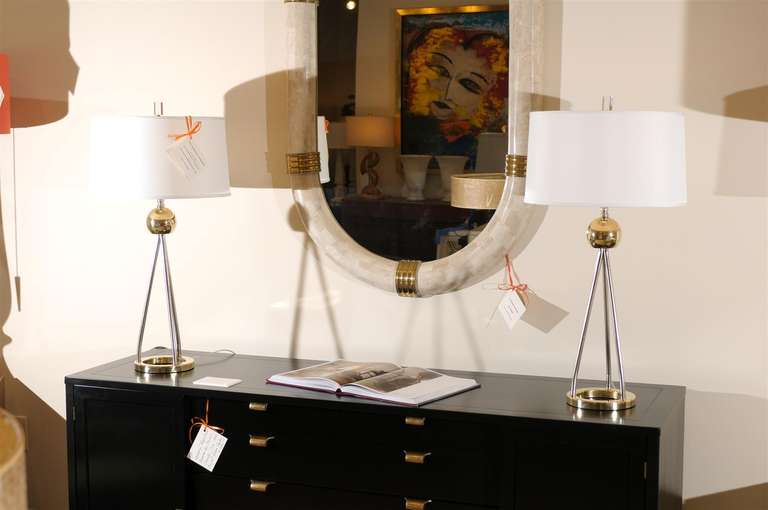 Mid-Century Modern Stunning Pair of Sputnik Lamps in Nickel and Brass