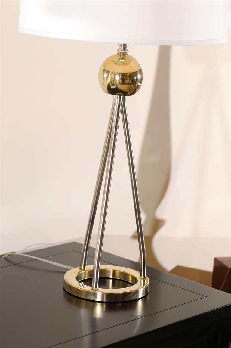 Stunning Pair of Sputnik Lamps in Nickel and Brass In Excellent Condition In Atlanta, GA