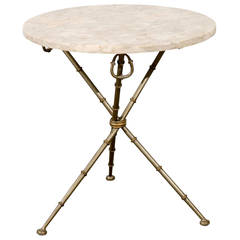 Marble-Top Table on Tripod Iron Base