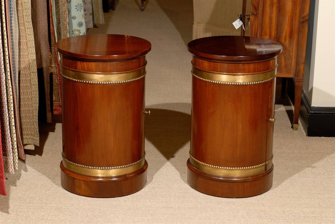 Pair of Empire Style Drum Tables in Mahogany with Bronze Mounts