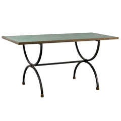 20th Century Iron Base Desk/Table with Scagliola Malachite Inserted Top