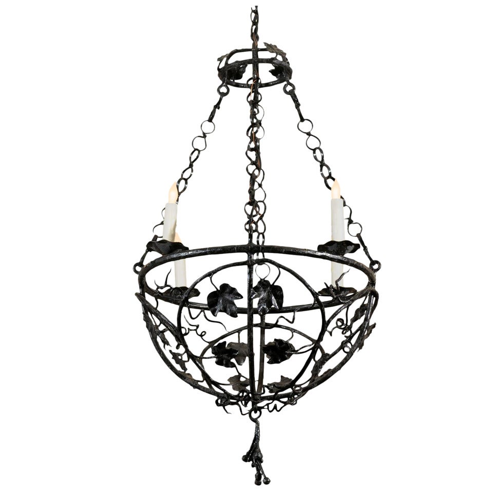 Iron Chandelier with Four Lights For Sale