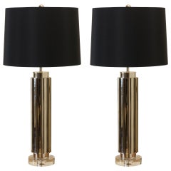 Sensational Pair of Retro Fluted Cylinder Lamps in Nickel