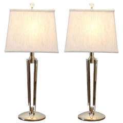 Exceptional Pair of Modern Lamps in Nickel