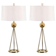 Stunning Pair of Sputnik Lamps in Nickel and Brass