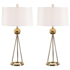 Impresionante Pareja de Lámparas Sputnik de Níquel y Latón