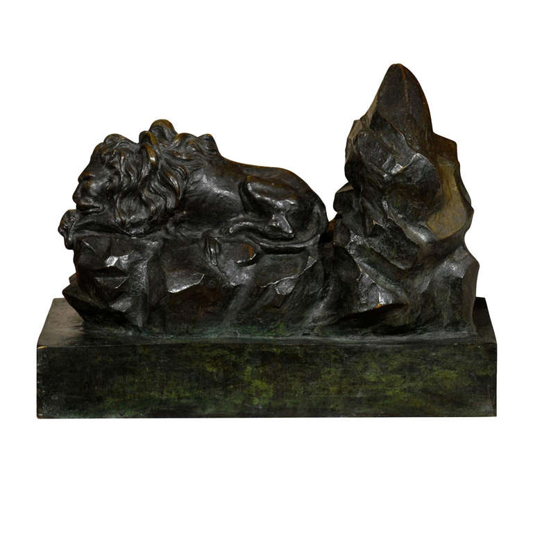 19th Century Cast Bronze of Lion on the Cliffs 6