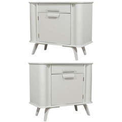 Unique Pair of Molded Plywood Cabinets/End Tables/ Night Stands in Cream Lacquer