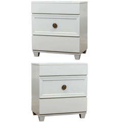 Pair of Grosfeld House Style Three-Drawer Chests, Night Stands in Cream Lacquer
