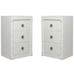 Pair of John Stuart Three-Drawer Small Chests in Cream Lacquer