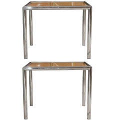 Pair of Milo Baughman Cane/Chrome End or Side Tables 5