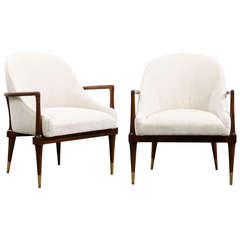 Fabulous Pair of Modern Lounge/Club Chairs in Walnut