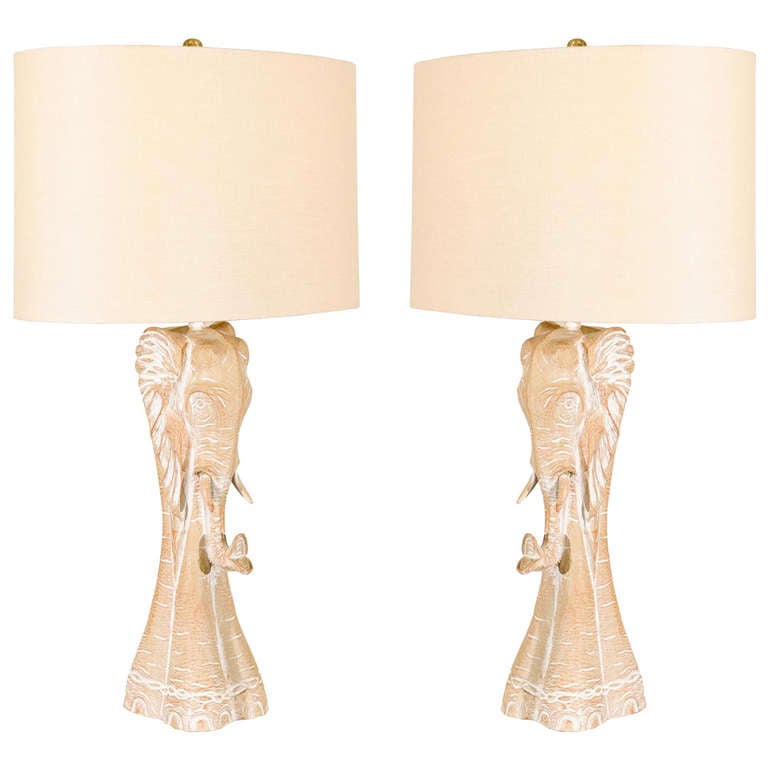 A Unique Pair of Vintage Stylized Elephant Lamps