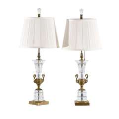 Pair of Bronze and Crystal Lamps