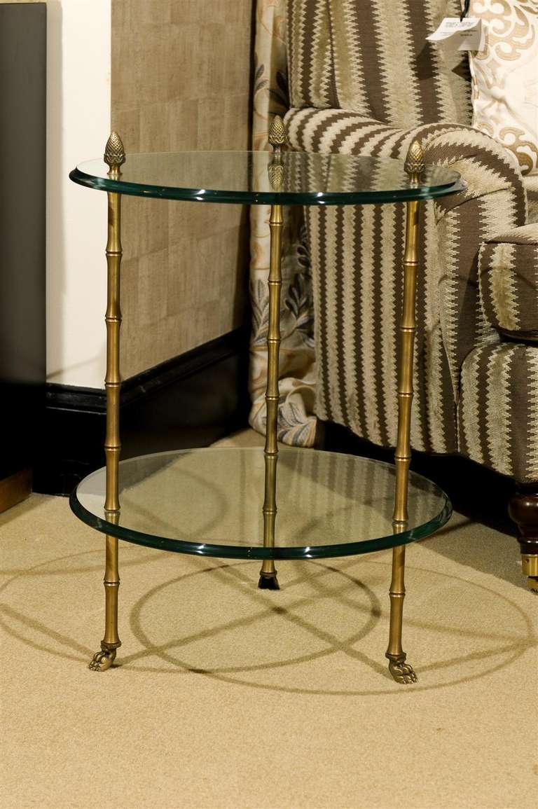 Pair of Directoire antique brass and glass three-tier side tables.