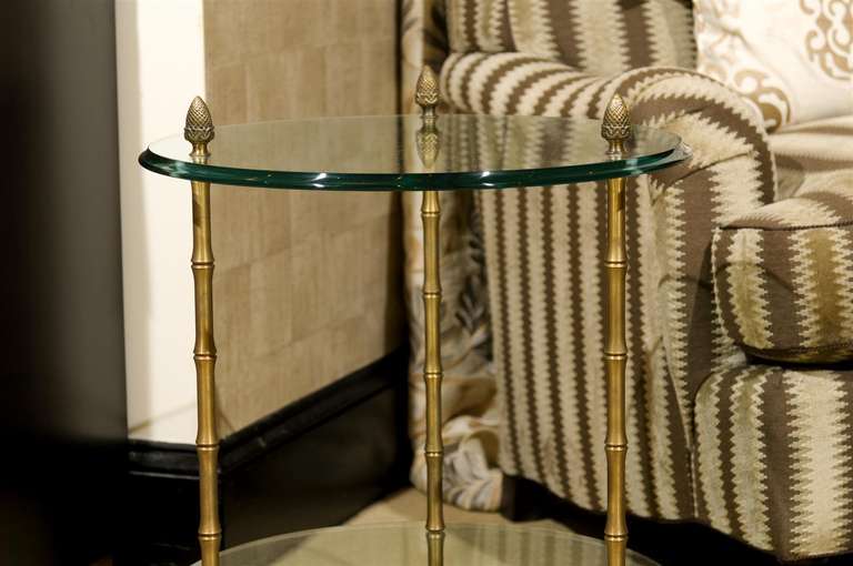 Pair of Directoire Style two tier glass side tables In Excellent Condition In Atlanta, GA