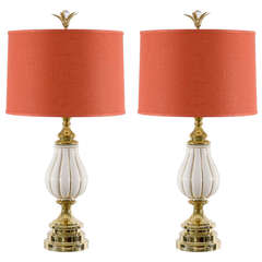 Beautiful Pair of Cream and Brass Lamps by Stiffel