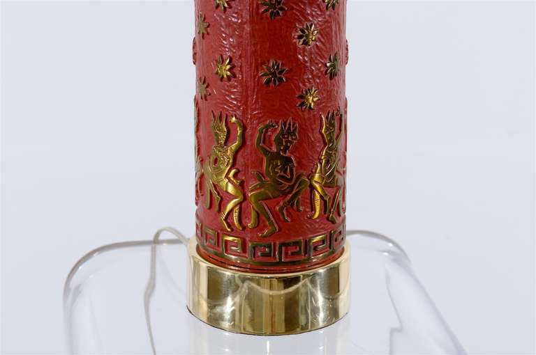 Mid-Century Modern Fantastique paire de lampes vintage en émail et laiton en vente