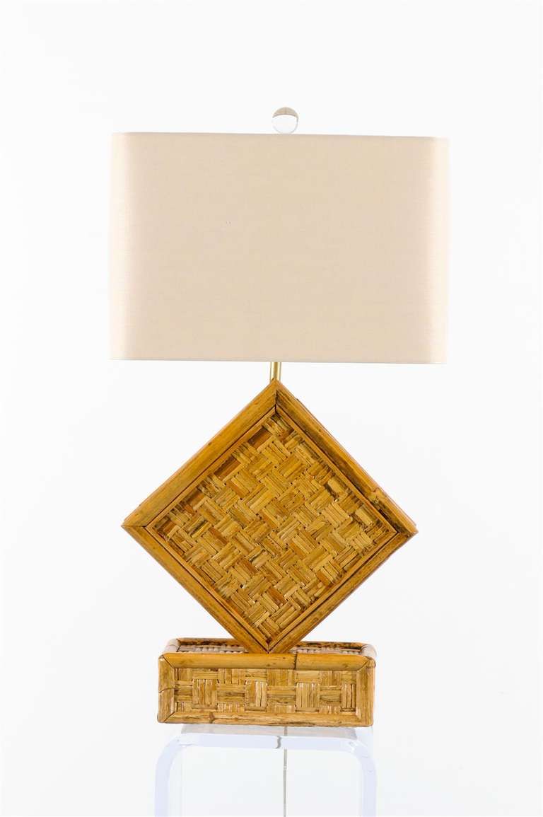 Late 20th Century Decorative Pair of Vintage Large Scale Rattan Lamps For Sale