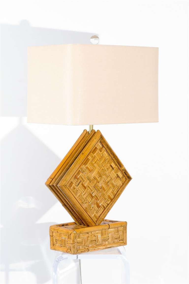 Decorative Pair of Vintage Large Scale Rattan Lamps For Sale 1
