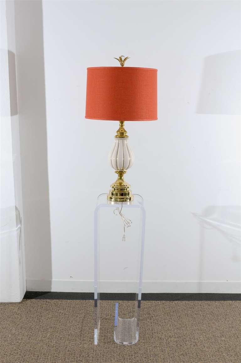 Mid-Century Modern Beautiful Pair of Cream and Brass Lamps by Stiffel