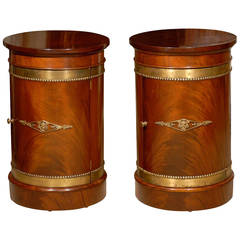 Pair of Empire Style Drum Tables in Mahogany with Bronze Mounts