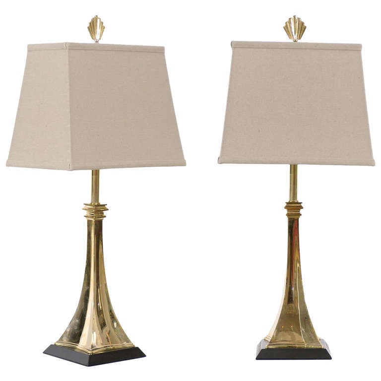 Elegant Pair of Modern Lamps in Brass at 1stDibs