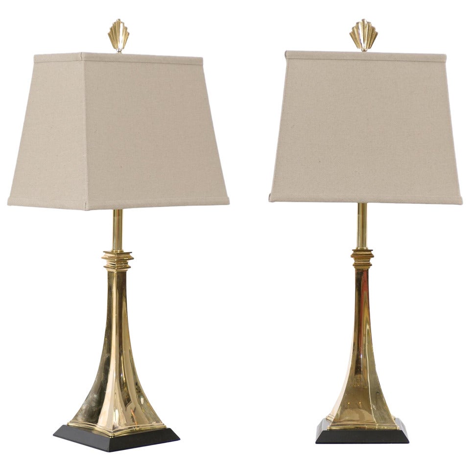 Elegant Pair of Modern Lamps in Brass