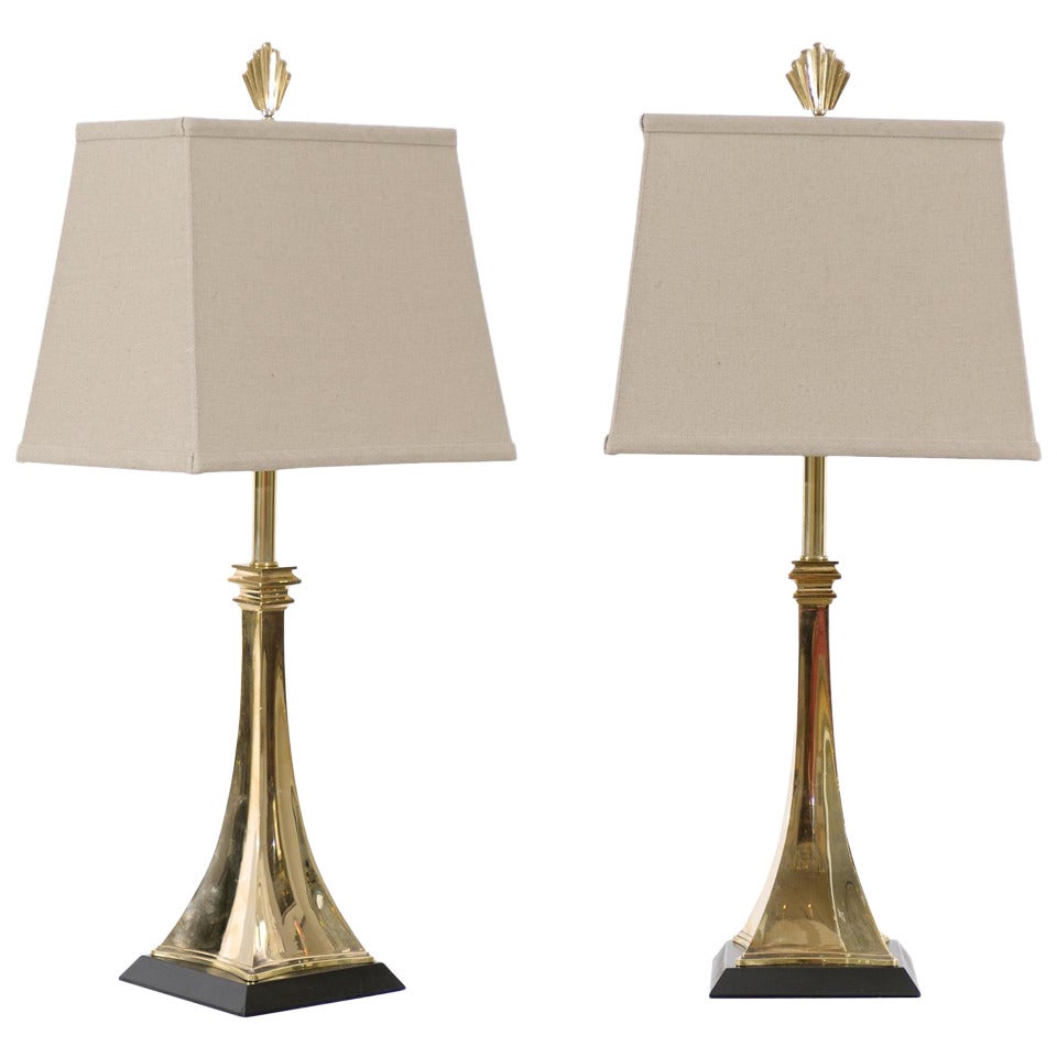 Elegant Pair of Modern Lamps in Brass at 1stDibs