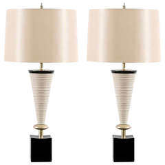 Magnificent Pair of Sculptural Cone Ceramic Lamps by Rembrandt