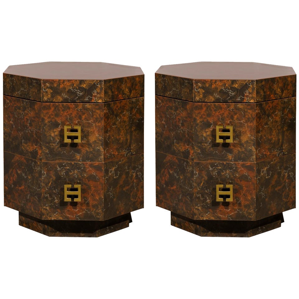 Exquisite Pair of Octagonal Faux Tortoise Shell End Table/Night Stands