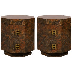 Exquisite Pair of Octagonal Faux Tortoise Shell End Table/Night Stands