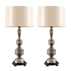 Majestic Pair of Pewter and Brass Marbro Lamps