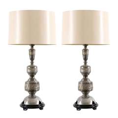 Majestic Pair of Pewter and Brass Marbro Lamps 11