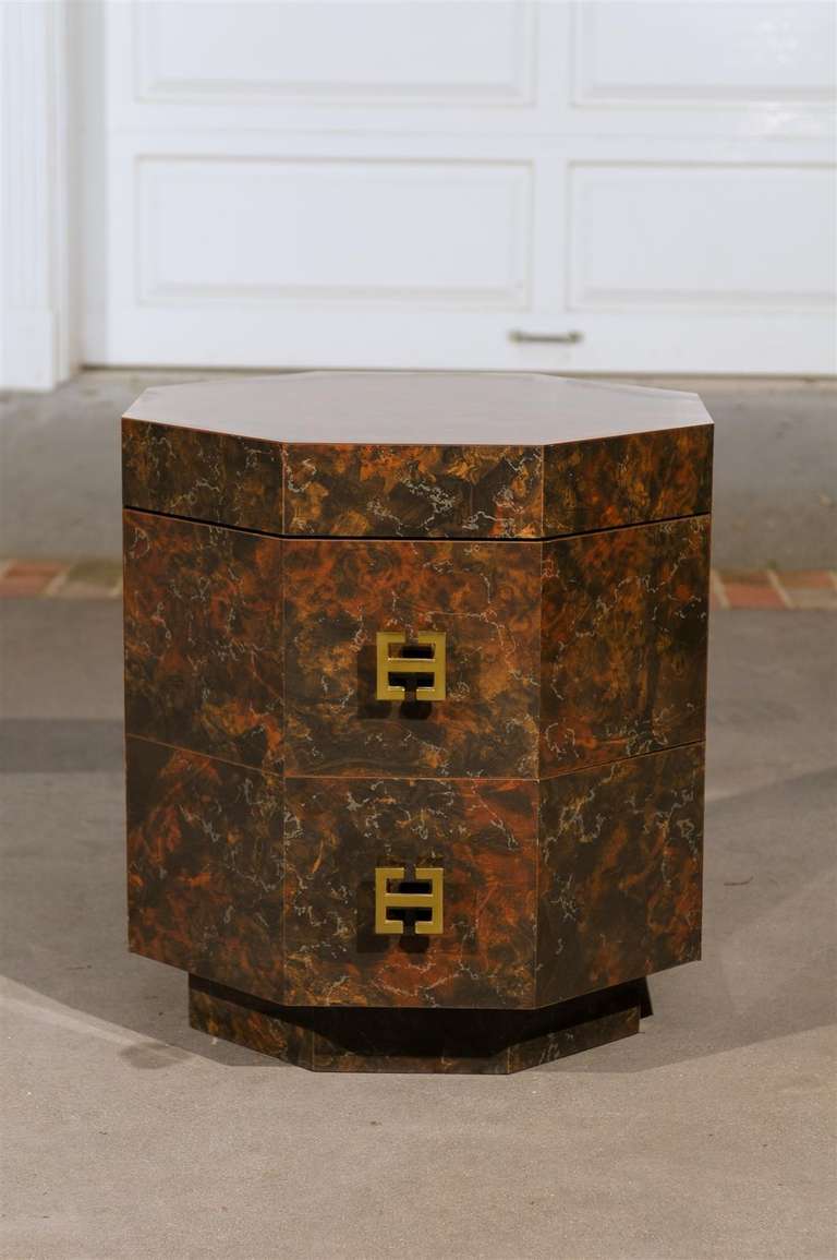 Mid-Century Modern Exquisite Pair of Octagonal Faux Tortoise Shell End Table/Night Stands