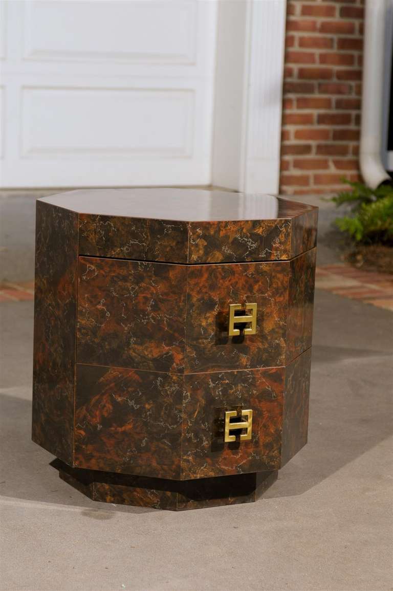 Late 20th Century Exquisite Pair of Octagonal Faux Tortoise Shell End Table/Night Stands