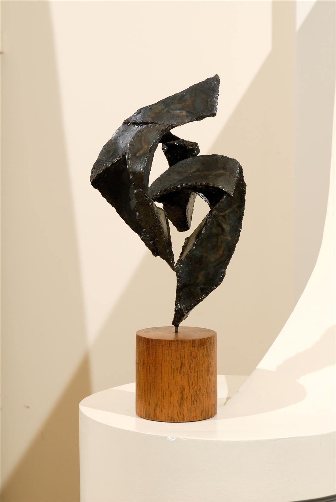 Early Iron Abstract Sculpture by Julie Martin, Tennessee. Untitled -1965
Signed & Dated 
Overall Height 20. 
Base is 5