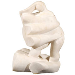 Signed Carved Alabaster Sculpture, "Windswept Woman"