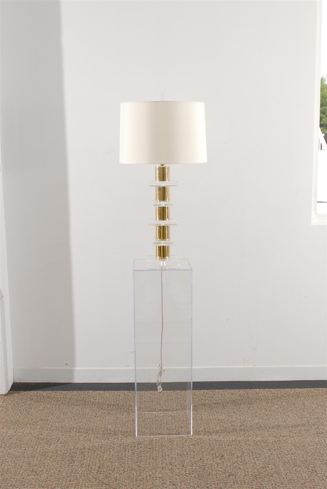Mid-Century Modern Lucite and Brass Lamps, circa 1970