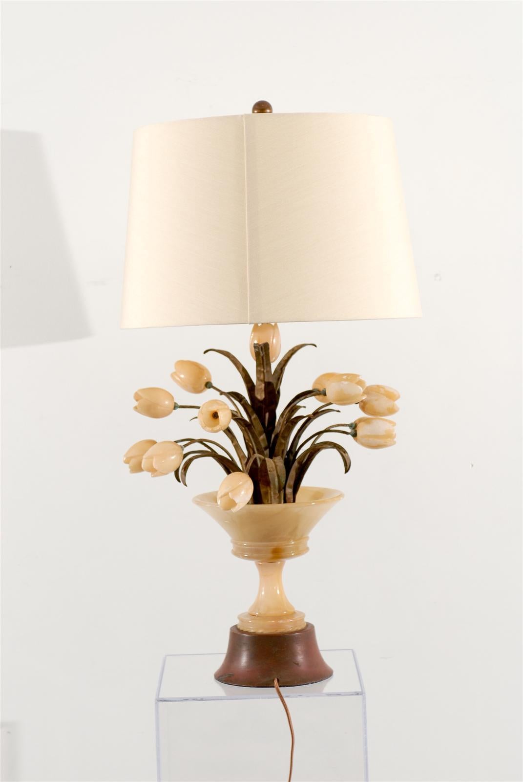 Alabaster Lamp with Tulips 1