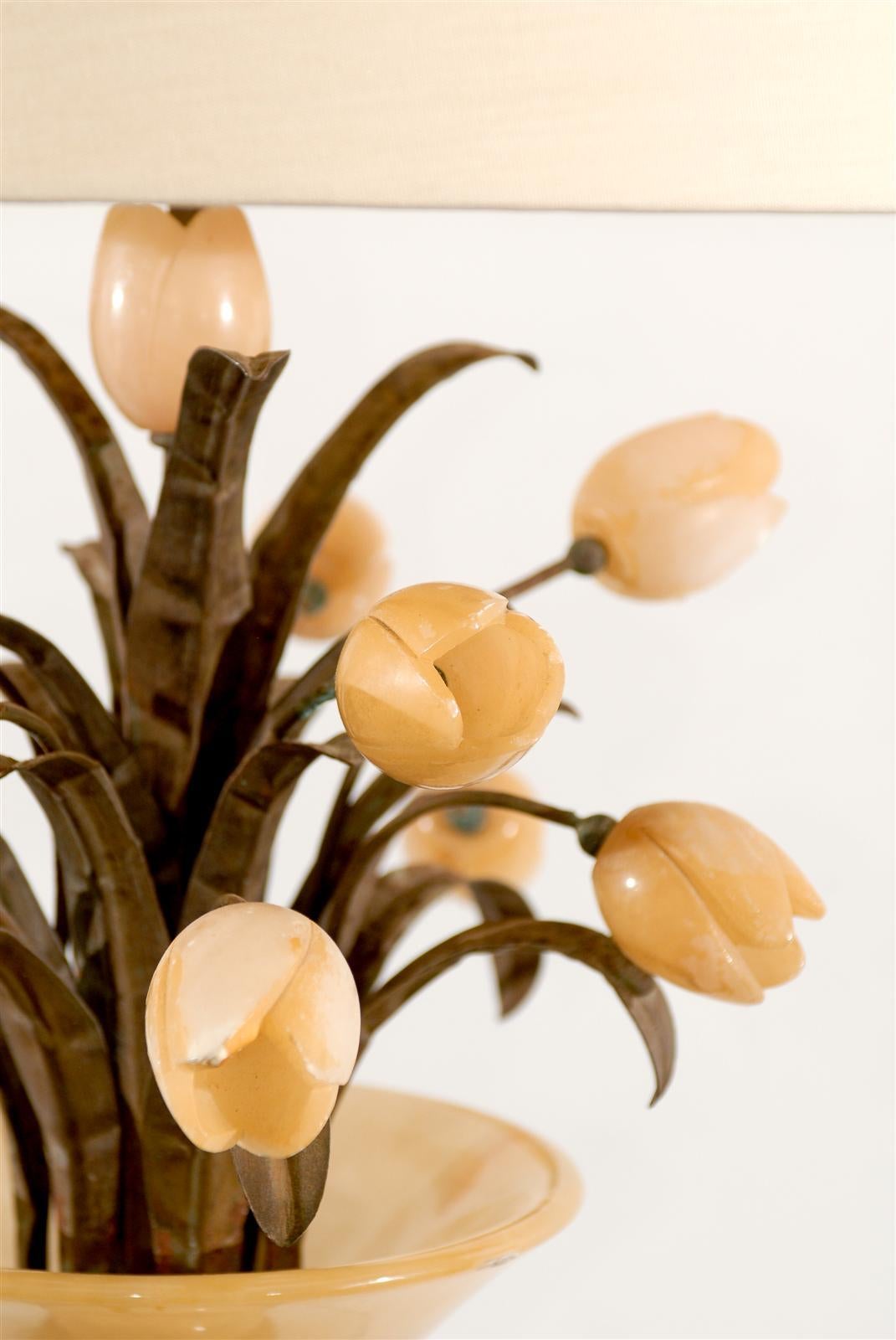 Mid-20th Century Alabaster Lamp with Tulips