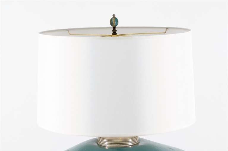 Stunning Pair of Turquoise Ceramic and Silver Lamps by Orno 1