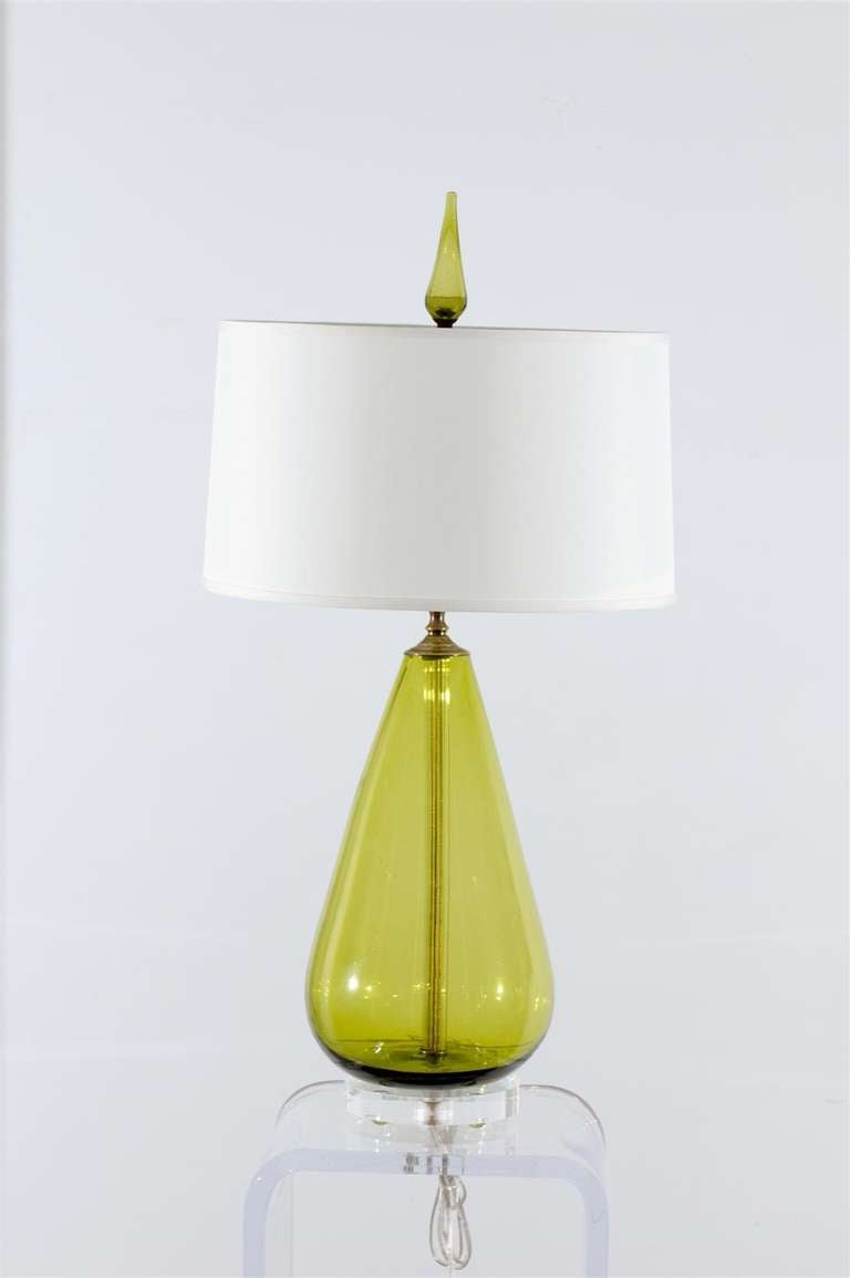 Mid-Century Modern Fabulous Pair of Blenko Lamps in Lime