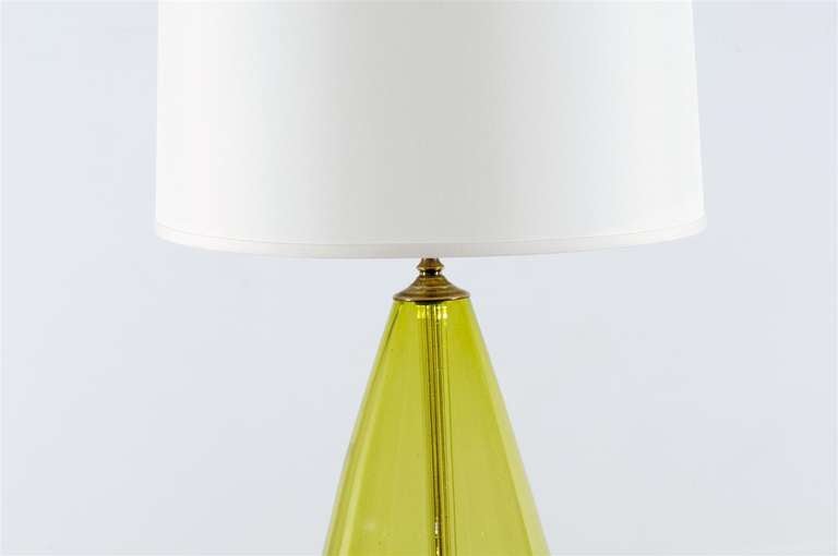 Mid-20th Century Fabulous Pair of Blenko Lamps in Lime